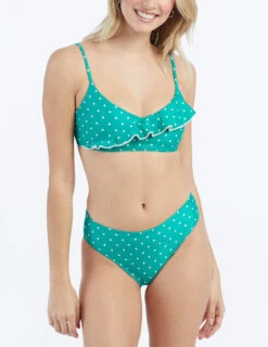 The Limited-Edition High Leg Mid Rise Bikini Bottom - Seaglass Dot -Classic Lady Wear Store ModelDetailFront 55