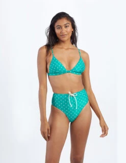 The Lace-Up High Leg High Rise Bikini Bottom - Seaglass Dot 11 The Lace-Up High Leg High Rise Bikini Bottom - Seaglass Dot -Classic Lady Wear Store ModelFront 53
