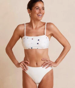 The Oasis Bikini Top - Small Scatter Stars In White Sand -Classic Lady Wear Store OasisBikiniTop SmallScatterStarsinWhiteSand Front Crop
