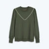 The Softest French Terry Contrast Puff-Sleeve Pullover - Olive & White Sand