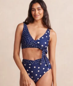 The Perfect Wrap Bikini Top - Nautical Sky & Coastal Dot -Classic Lady Wear Store PWOPBikiniTopNauticalSkyCoastalDotFront