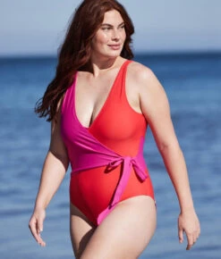 The Perfect Wrap One-Piece - Hibiscus & Grapefruit -Classic Lady Wear Store PWOPLavaHibiscusLifestyle1