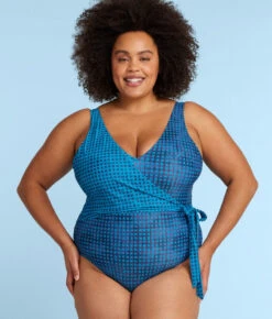 The Perfect Wrap One-Piece - Mixed Gingham In Calypso & Deep Sea -Classic Lady Wear Store PWOPMixedGinghaminDeepSea CalypsoFront1