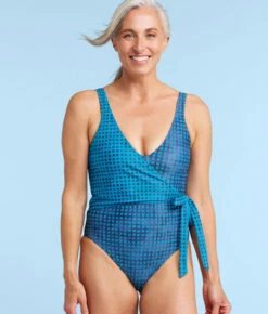 The Perfect Wrap One-Piece - Mixed Gingham In Calypso & Deep Sea -Classic Lady Wear Store PWOPMixedGinghaminDeepSea CalypsoFront2