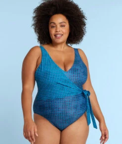 The Long Torso Perfect Wrap One Piece - Mixed Gingham In Calypso & Deep Sea -Classic Lady Wear Store PWOPMixedGinghaminDeepSea CalypsoFront2 b74024a0 9e71 4c0b aa1d a8df8fab24bf