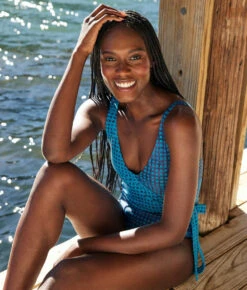 The Long Torso Perfect Wrap One Piece - Mixed Gingham In Calypso & Deep Sea -Classic Lady Wear Store PWOPMixedGinghaminDeepSea CalypsoLifestyle2 032fb117 5180 4c01 b033 ad8a6c72a2b8