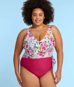 The Perfect Wrap One-Piece - Watercolor Floral In Strawberry -Classic Lady Wear Store PWOPWatercolorFloralinStrawberryFront1