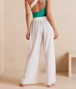 The Palazzo Pant With Ties - White Sand 10 The Palazzo Pant With Ties - White Sand -Classic Lady Wear Store PalazzoPantwithTies WhiteSand Back Crop
