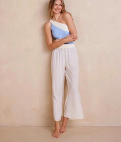 The Palazzo Pant With Ties - White Sand 11 The Palazzo Pant With Ties - White Sand -Classic Lady Wear Store PalazzoPantwithTies WhiteSand Front
