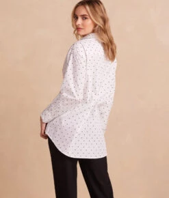 The Perfect Boyfriend Shirt - White Sand & Sea Urchin Pin Dot -Classic Lady Wear Store PerfectBoyfriendShirt WhiteSand SeaUrchinPinDot Back Crop