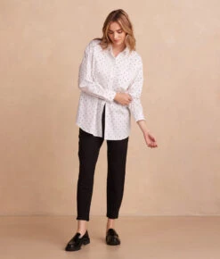 The Perfect Boyfriend Shirt - White Sand & Sea Urchin Pin Dot -Classic Lady Wear Store PerfectBoyfriendShirt WhiteSand SeaUrchinPinDot Front Full