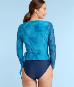 The Perfect Wrap Long Sleeve Cover-Up - Mixed Gingham In Calypso & Deep Sea 8 The Perfect Wrap Long Sleeve Cover-Up - Mixed Gingham In Calypso & Deep Sea -Classic Lady Wear Store PerfectWrapLongSleeveCover UpMixedGinghaminDeepSeaBack2