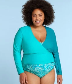 The Perfect Wrap Long Sleeve Cover-Up - Seafoam & Harbor -Classic Lady Wear Store PerfectWrapLongSleeveCover UpSeaFoam HarborFront1