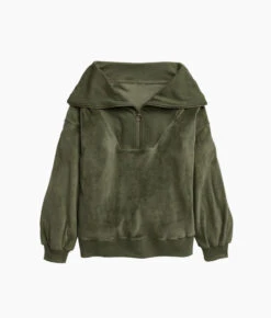 The Plush Velour Half-Zip Pullover - Olive -Classic Lady Wear Store Plush Velour Half Zip Pullover Olive 5