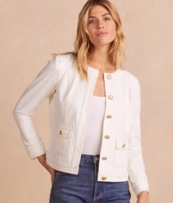 The Icon Ponte Jacket - White Sand 11 The Icon Ponte Jacket - White Sand -Classic Lady Wear Store Ponte Jacket Front Crop