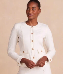 The Icon Ponte Jacket - White Sand 14 The Icon Ponte Jacket - White Sand -Classic Lady Wear Store Ponte Jacket Front Crop2copy