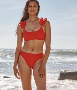 The RippleRib Mid Rise Bikini Bottom - Lava