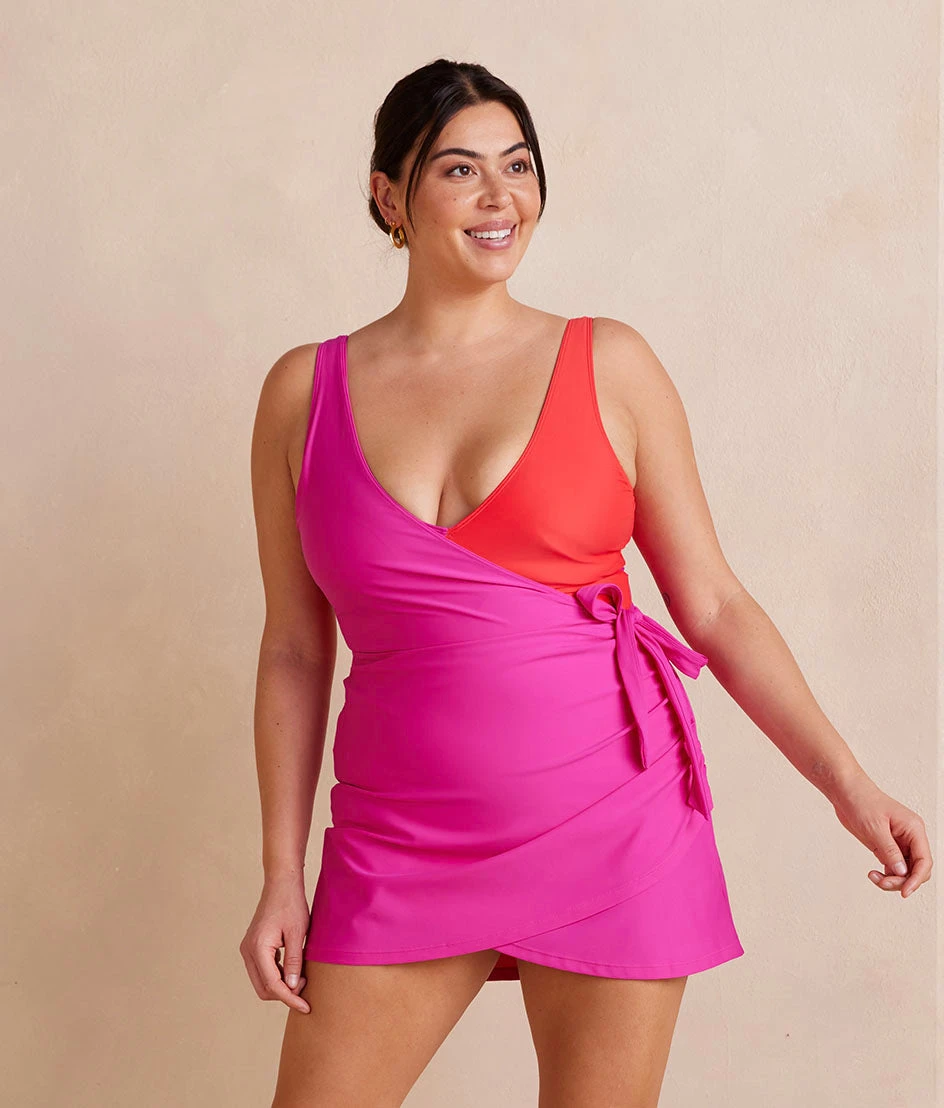 The Ruched Swim Skirt - Hibiscus 2 The Ruched Swim Skirt - Hibiscus - Image 2