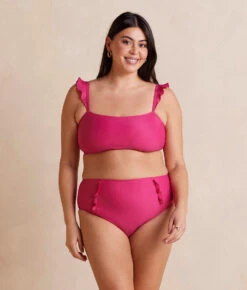 The Ruffle High Leg High Rise Bikini Bottom - Spritz -Classic Lady Wear Store RuffleHighLegHighRiseBikiniBottom Spritz Front