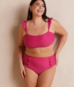 The Ruffle High Leg High Rise Bikini Bottom - Spritz -Classic Lady Wear Store RuffleHighLegHighRiseBikiniBottom Spritz Front Crop