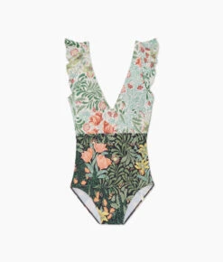 The Ruffle Backflip - Bower In Seaglass & Watermelon -Classic Lady Wear Store Ruffle Backflip Bower in Seaglass Watermelon 1