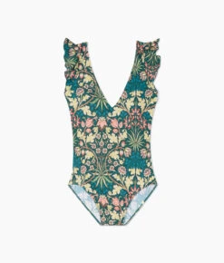 The Ruffle Backflip - Hyacinth In Sunburst & Teal -Classic Lady Wear Store Ruffle Backflip Hyacinth in Sunburst Teal 1