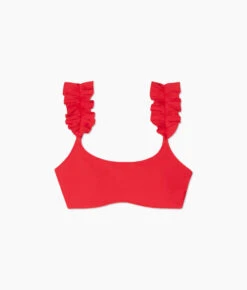 The RippleRib Ruffle Bikini Top - Lava -Classic Lady Wear Store Ruffle Strap Bikini Top Lava Ribbed FLAT