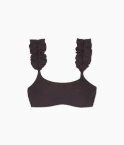 The RippleRib Ruffle Bikini Top - Sea Urchin -Classic Lady Wear Store Ruffle Strap Bikini Top Sea Urchin Ribbed FLAT