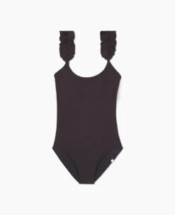 The RippleRib Ruffle One-Piece - Sea Urchin -Classic Lady Wear Store Ruffle Strap One Piece Sea Urchin Ribbed FLAT