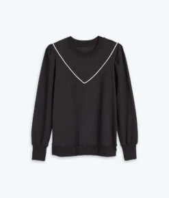 The Softest French Terry Contrast Puff-Sleeve Pullover - Sea Urchin & White Sand