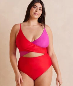 The Long Torso Sea Breeze Cutout One-Piece - Lava & Hibiscus -Classic Lady Wear Store SeabreezeCutoutOPFront2 ea739e5b 4d95 401f 8152 e7e3ef66b98b