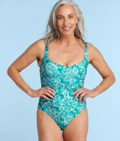 The Seascape Sweetheart One Piece - Batik In Seafoam & Harbor -Classic Lady Wear Store SeascapeSweetheartOnePieceBatikinSeaFoam HarborFront1