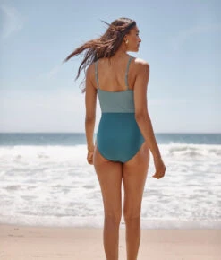 The Seascape Sweetheart One Piece - Bluestone & Mist -Classic Lady Wear Store Seascape Sweetheart One Piece Stone Blue Oceanside 3