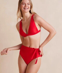 The Side-Tie High Leg High Rise Bottoms - Lava 10 The Side-Tie High Leg High Rise Bottoms - Lava -Classic Lady Wear Store Side TieHighLegHighRiseBottom Lava Front Crop