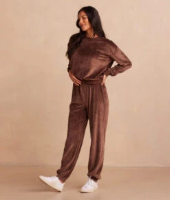 The Plush Velour Jogger - Chocolate -Classic Lady Wear Store Side Full The Plush Velour Jogger Chocolate