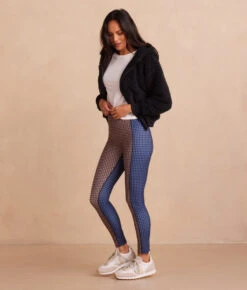 The Colorblocked High Rise 7/8 Legging - Gingham In Blue Mountain & Toffee -Classic Lady Wear Store Side Full TheColorblockedDo It AllHighRise78LengthLegging GinghaminBlueMountain Toffee