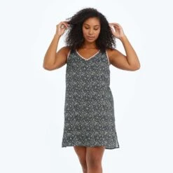 The Cloud 9 Silky Slip Dress - In Bloom In Sea Urchin & Pink Sky -Classic Lady Wear Store SilkyDress Floral Front 2