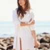 The Silky Luxe Short Effortless Shirtdress Cover-Up - Beach Stripe In Sandshell