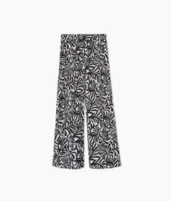The Silky Luxe Palazzo Pants With Ties - Abstract Palm In Sea Urchin & White Sand