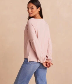 The Softest French Terry Boatneck Pullover - Petal -Classic Lady Wear Store SoftestFrenchTerryBoatneckPullover Petal Back Crop
