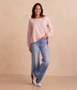The Softest French Terry Boatneck Pullover - Petal -Classic Lady Wear Store SoftestFrenchTerryBoatneckPullover Petal Front Full