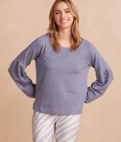 The Softest French Terry Boatneck Pullover - Slate 9 The Softest French Terry Boatneck Pullover - Slate -Classic Lady Wear Store SoftestFrenchTerryBoatneckPullover Slate Front Crop