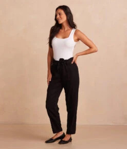 The Timeless Slim Tie-Waist Pant - Sea Urchin -Classic Lady Wear Store SoftestFrenchTerryTie WaistPant SeaUrchin Side Full