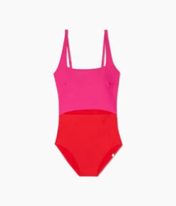 The Canal Cutout One-Piece - Lava & Hibiscus -Classic Lady Wear Store Square Neck One Piece Cut Out Lava Hibiscus Flat New