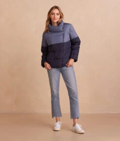 The Colorblock Eco Puffer Jacket - Midnight & Slate -Classic Lady Wear Store TheColorblockEcoPufferJacket Midnight Slate FrontFull