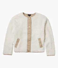 The High Pile Short Sherpa Jacket - White Sand & Moonlight 9 The High Pile Short Sherpa Jacket - White Sand & Moonlight -Classic Lady Wear Store TheHighPileEcoButton UpSherpaJacket WhiteSand Moonlight Flatlay