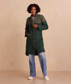 The Long Colorblock Eco Quilted Coat - Olive & Eden -Classic Lady Wear Store TheLongColorblockEcoQuiltedCoat Olive Eden FrontFull2