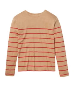 The Luxe Pima Long Sleeve Tee - Toffee & Lava Stripe