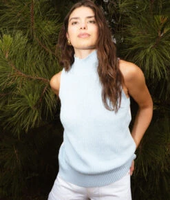 The High Neck Sweater Vest - Powder Blue & White Sand 8 The High Neck Sweater Vest - Powder Blue & White Sand -Classic Lady Wear Store The High Neck Sweater Vest Powder Blue 3