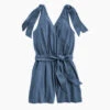 The Going Places Gauze Tie-Shoulder Romper - Cyprus Blue